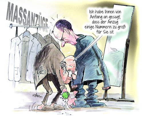Cartoon: Maßanzug (medium) by Ritter-Cartoons tagged kanzler,merz,ritter,cartoons,pressekarikatur,berthold,karikaturen,pressezeichnung,kanzler,merz,ritter,cartoons,pressekarikatur,berthold,karikaturen,pressezeichnung