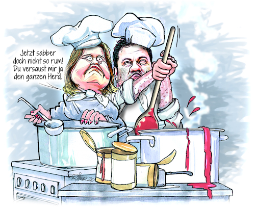 Cartoon: SPD Spitzenköche (medium) by Ritter-Cartoons tagged wahldesaster,spd,bärbel,bas,und,lars,kling,presse,karikaturen,von,berthold,ritter,cartoons,ritterbeil,wahldesaster,spd,bärbel,bas,und,lars,kling,presse,karikaturen,von,berthold,ritter,cartoons,ritterbeil