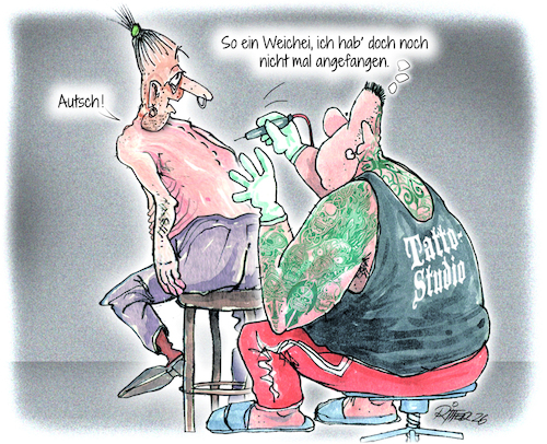 Cartoon: Tattostudio (medium) by Ritter-Cartoons tagged tattostudio,presse,karikaturen,von,berthold,ritter,cartoons,tattostudio,presse,karikaturen,von,berthold,ritter,cartoons