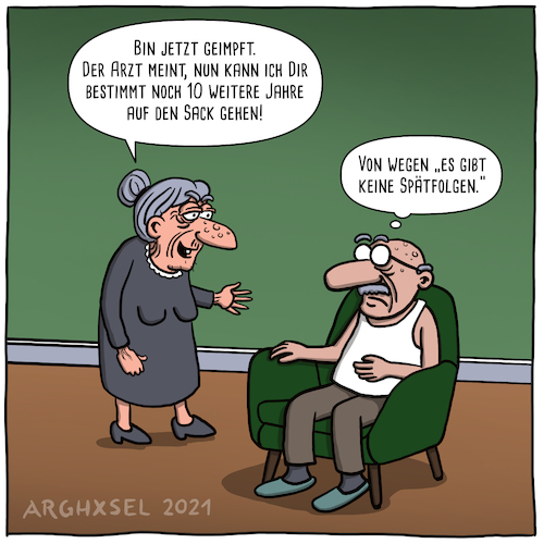 Cartoon: Impfspätfolgen (medium) by Arghxsel tagged corona,tropen,virus,grippe,hiv,abwehr,schutz,spätfolgen,wissenschaft,forschung,labor,tote,krank,krankheit,ausrottung,kinder,impfpflicht,gesundheit,krankenkasse,arzt,krankenhaus,corona,tropen,virus,grippe,hiv,abwehr,schutz,spätfolgen,wissenschaft,forschung,labor,tote,krank,krankheit,ausrottung,kinder,impfpflicht,gesundheit,krankenkasse,arzt,krankenhaus