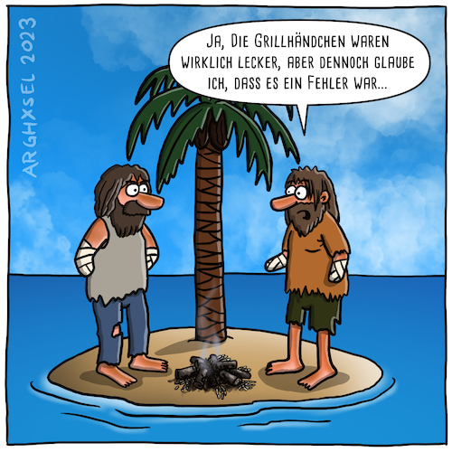 Cartoon: Lecker Händchenfleisch (medium) by Arghxsel tagged einsam,insel,robinson,wasser,nahrung,verhungern,flaschenpost,kanibalismus,essen,lost,verschollen,schiff,floß,hunger,fisch,fleisch,palmen,einsam,insel,robinson,wasser,nahrung,verhungern,flaschenpost,kanibalismus,essen,lost,verschollen,schiff,floß,hunger,fisch,fleisch,palmen