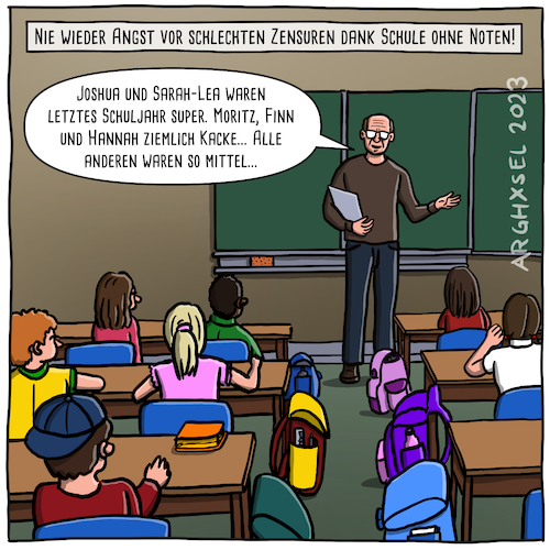 Cartoon: Schule ohne Noten (medium) by Arghxsel tagged schule,schüler,zensuren,noten,erziehung,pisa,studie,schulsystem