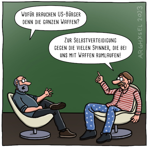 Cartoon: US Bürger und Waffen (medium) by Arghxsel tagged usa,waffen,schusswaffen,waffenlobby,angst,tote,amoklauf,irrsinn