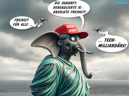 Cartoon: Die etwas andere Form d.Freiheit (medium) by MorituruS tagged ki,usa,us,präsident,donald,trump,russland,wladimir,putin,freiheitsstatue,lady,liberty,regularien,ockern,deregulierung,regulierung,künstliche,intelligenz,ai,europa,player,microsoft,google,nvidia,openai,tech,milliardäre,stellenstreichungen,jobverluste,autokratie,demokratie,cartoon,karikatur,moriturus