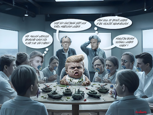 Cartoon: Er rutscht in die Realität ab... (medium) by MorituruS tagged kanada,kananaski,g7,gipfel,us,präsident,donald,trump,usa,inszenierung,schlüsselfigur,schutzmacht,amerika,ausschluss,russland,gruppe,führende,wirtschaftsmächte,wladimir,putin,washington,premierminister,mark,carney,bündnis,westen,nato,eu,friedrich,merz,emmanuel,macron,urtsula,von,der,leyen,cartoon,karikatur,moriturus