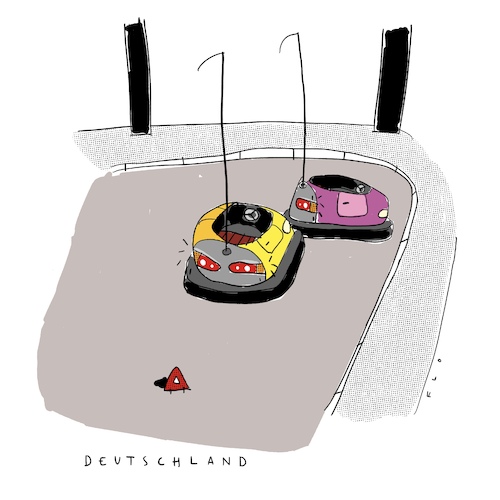 Cartoon: Deutschland (medium) by F L O tagged deutschland,spaßbremse,auto,autoscooter,rummel,jahrmarkt,fahrgeschäft,warndreieck,unfall,deutschland,spaßbremse