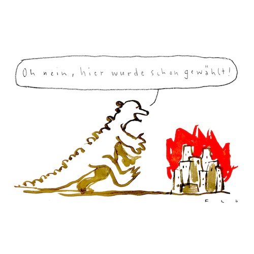 Cartoon: Gewählt (medium) by F L O tagged wahlen,bundestagswahlen,katastrophe,rechtsruck,brand,feuer,ungeheuer,godzilla,monster,stadt,wahlen,bundestagswahlen,katastrophe,rechtsruck,brand,feuer,ungeheuer,godzilla,monster,stadt