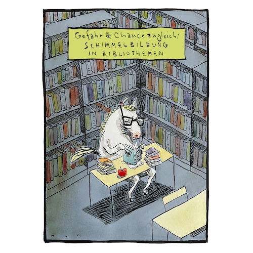 Cartoon: Schimmelbildung (medium) by F L O tagged schimmel,bildung,buch,bücher,regale,pferd,pferde,bibliothek,bücherei,lesen,lernen,apfel,schimmel,bildung,buch,bücher,regale,pferd,pferde,bibliothek,bücherei,lesen,lernen,apfel