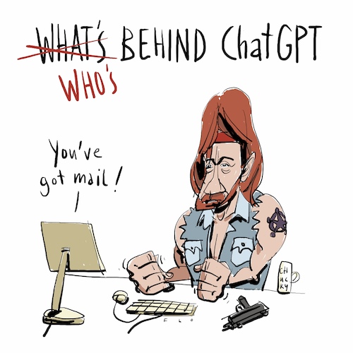 Cartoon: Who is behind ChatGPT (medium) by F L O tagged chatgpt,ki,chuck,norris,computer,mail,chatgpt,ki,chuck,norris,computer,mail