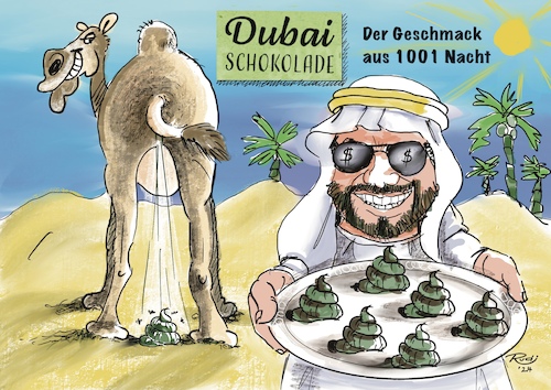 Cartoon: Dubai Schokolade (medium) by Rudissketchbook tagged dubai,schokolade,trend,run,preis,lifestyle,foodtrend,lebensmittel,naschen,limitiert,lindt,lidl,aldi