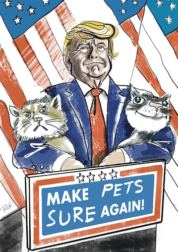 Cartoon: Make pets sure again! (medium) by Rudissketchbook tagged trump,america,us,wahlkampf,republikaner,demokraten,pets,dogs,cats,dinner,immigrants,einwanderer,wahlkampfredets