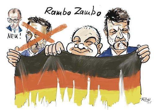 Cartoon: Rambo Zambo (medium) by Rudissketchbook tagged wahlergebnis,bundestag,2025,politikwechsel,möglichkeiten,koalition,das,gleiche,mit,grün