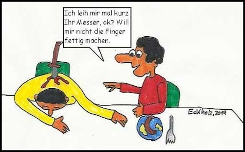 Cartoon: Messer leihen... (medium) by Sven1978 tagged kneipe,essen,mord,messer,männer,wurst,fettfinger,angriff,attacke