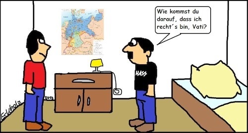 Cartoon: Zweifel... (medium) by Sven1978 tagged skepsis,zweifel,nazi,sohn,vater,erziehung,bedenken,misstrauen,argwohn,faschist,rechter,gesellschaft,nationalismus,demokratie