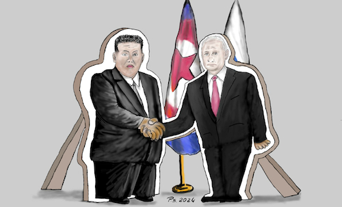 Cartoon: Mehr Schein als Sein (medium) by SchmidtFineArt tagged humor,illustration,cartoon,nordkorea,russland,putin,politik,cartoons,digital,comic,karikatur,internet,präsident,regierung,terror,krieg,krise,kunst,art,zeichnung,koalition,kim