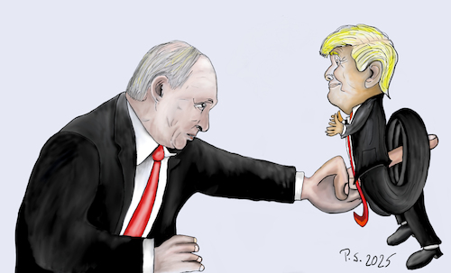 Cartoon: Um den Finger wickeln (medium) by SchmidtFineArt tagged russland,ukraine,usa,europa,illustration,politik,putin,trump,krieg,präsident,parteien,humor,cartoon,karikatur,comic,krise,donald
