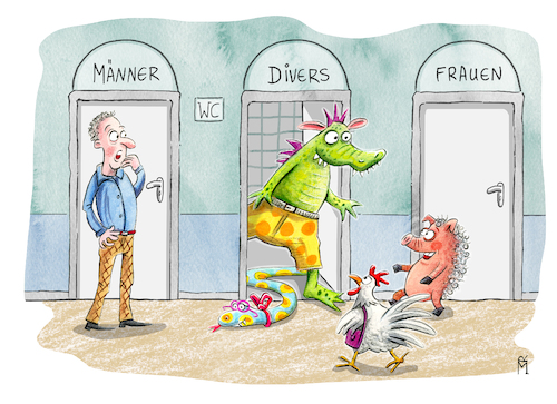 Cartoon: More Diversity (medium) by Rebecca-Meyer tagged more,diversity,toilette,klo,männer,divers,vielfalt,statt,einfalt,frauen,huhn,schwein,schlange,krokodile,more,diversity,toilette,klo,männer,divers,vielfalt,statt,einfalt,frauen,huhn,schwein,schlange,krokodile,gender,lgtbqi,geschlecht