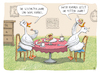 Cartoon: Fette Jahre (small) by Rebecca-Meyer tagged gänse,kaffeetisch,sahnetorte,kaffeetasse,häubchen,schnabel,fressrausch,watscheln,sahneflecken,melancholie,kalenderspruch,tischdecke,krümel,gänsefüße,stuhl,tropfen,kuchenreste,löffel,gabel,volle,backen,blickkontakt,kontrast,altersweisheit,lebensfreude,chaos