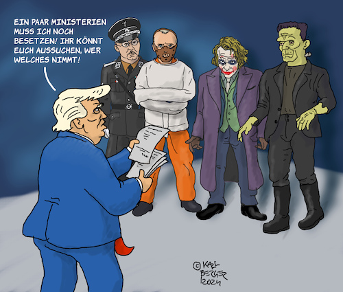 Cartoon: Das Gruselkabinett (medium) by Karl Berger tagged trump,minister,horror,usa,kabinett,trump,minister,horror,usa,kabinett