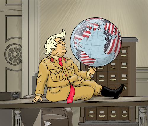 Cartoon: Der große Diktator (medium) by Karl Berger tagged trump,usa,imperialismus,diktator,chaplin,trump,usa,imperialismus,diktator,chaplin