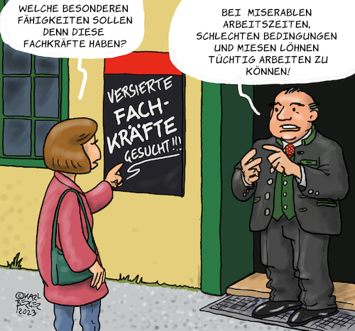 Cartoon: Fachkräfte gesucht (medium) by Karl Berger tagged fachkräftemangel,arbeitslosigkeit,qualifizierung,ausbeutung,fachkräftemangel,arbeitslosigkeit,qualifizierung,ausbeutung