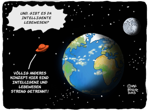 Cartoon: Künstliche Intelligenz (medium) by Karl Berger tagged ki,intelligenz,lebewesen,erde,aliens,ki,intelligenz,lebewesen,erde,aliens