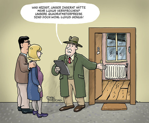 Cartoon: Luxus (medium) by Karl Berger tagged mieten,wohnen,immobilien,geschäftemacherei,mietenwahnsinn