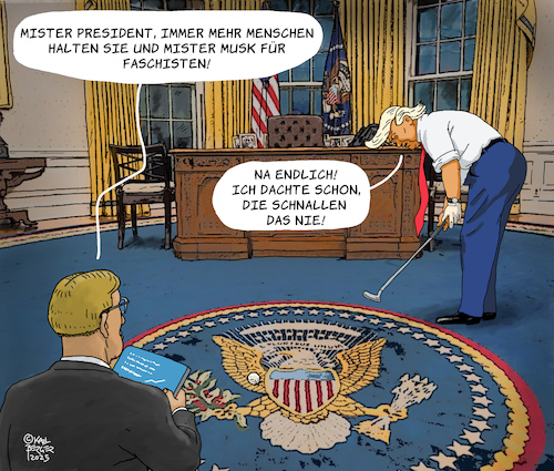 Cartoon: Na endlich! (medium) by Karl Berger tagged usa,trump,musk,faschismus,usa,trump,musk,faschismus