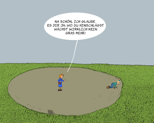 Cartoon: Starker Mann (medium) by Karl Berger tagged mann,frau,stärke,gras,mann,frau,stärke,gras