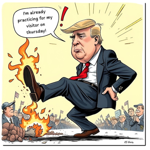 Cartoon: Aufwärmtraining (medium) by A Human tagged merz,trump,usa,ukraine,zölle,nahost,cdu,washington,president,kanzler,tariffs,merz,trump,usa,ukraine,zölle,nahost,cdu,washington,president,kanzler