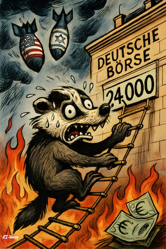Cartoon: Die Angst des DAX (medium) by KI-Vossy tagged dax,krieg,börse,geld,deutschland,euro,usa,iran,trump,israel,netanjahu,potus,kurse,kursverluste,hormus,aktien,aktienmarkt,dax,krieg,börse,geld,deutschland,euro,usa,iran,trump,israel,netanjahu,potus,kurse,kursverluste,hormus,aktien,aktienmarkt