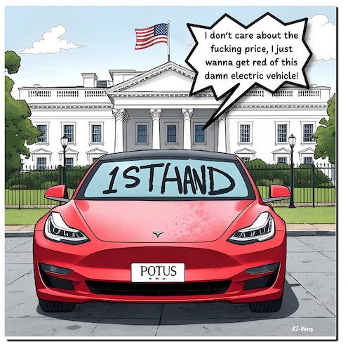 Cartoon: First Hand (medium) by A Human tagged elon,donald,usa,trump,musk,president,maga,tesla,doge,elon,donald,usa,trump,musk,president,maga,tesla,doge