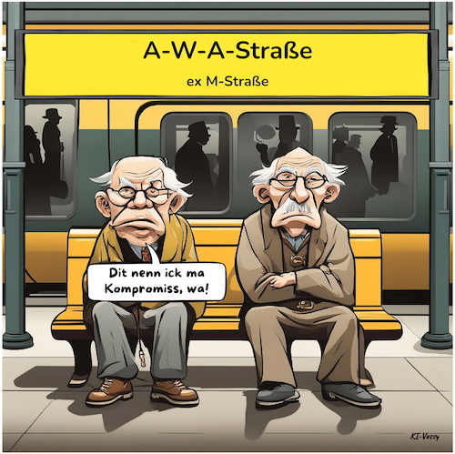 Cartoon: Im Untergrund (medium) by A Human tagged berlin,ubahn,bvg,stationsname,amo,verkehrsbetriebe,mohrenstraße,schilder,straßenname,philosoph,universität,berlin,ubahn,bvg,stationsname,ammo,verkehrsbetriebe,mohrenstraße,schilder,straßenname,philosoph,universität