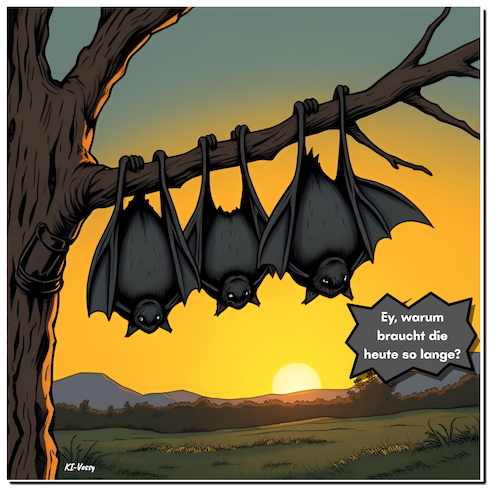 Cartoon: Länger abhängen (medium) by A Human tagged sommer,sommeranfang,sonnenwende,sommersonnenwende,mitsommer,tag,nacht,solstitium,nordhalbkugel,erde,sonne,fledermäuse,sommer,sommeranfang,sonnenwende,sommersonnenwende,mitsommer,tag,nacht,solstitium,nordhalbkugel,erde,sonne,fledermäuse
