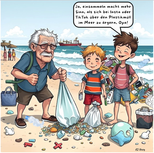 Cartoon: Plastikkreislaufwirtschaft (medium) by A Human tagged plastik,plastikmüll,meer,seen,ozean,ozeane,strände,inseln,insel,föhr,amrum,sylt,plastiksammeln,flut,seetang,verschmutzung,dreck,müll,netze,fischernetze,reusen,müllabfuhr,instagram,tiktok,social,media,plastik,plastikmüll,meer,seen,ozean,ozeane,strände,inseln,insel,föhr,amrum,sylt,plastiksammeln,flut,seetang,verschmutzung,dreck,müll,netze,fischernetze,reusen,müllabfuhr,instagram,tiktok,social,media
