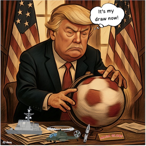 Cartoon: Spinning Magaworld (medium) by KI-Vossy tagged usa,nato,trump,potus,maga,us,security,peace,war,putin,russia,russland,government,eu,european,union,europäische,right,wing,policy,partner,partnership,germany,deutschland,ahmetovic,spokesman,spd,parliament,bundestag,sicherheitsstrategie,regierung,bundesregierung,demokratisch,demokratie,rechtspopulisten,nazi,nazis,usa,nato,trump,potus,maga,us,security,peace,war,putin,russia,russland,government,eu,european,union,europäische,right,wing,policy,partner,partnership,germany,deutschland,ahmetovic,spokesman,spd,parliament,bundestag,sicherheitsstrategie,regierung,bundesregierung,demokratisch,demokratie,rechtspopulisten,nazi,nazis