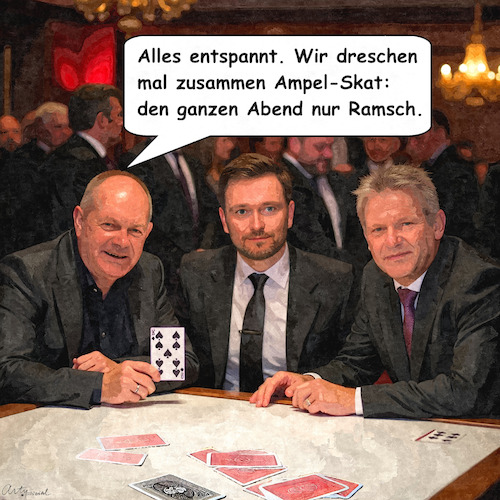 Cartoon: Ampel-Skat (medium) by ArtyFicial tagged ampel,skat,scholz,lindner,habeck