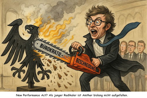 Cartoon: An die Federn (medium) by ArtyFicial tagged cdu,bundesregierung,kanzler,merz,amthor,staatssekretär,staatssekretärausschuss,staatsmodernisierung,und,bürokratierückbau