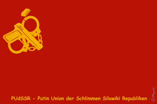 Cartoon: Fantasialand (medium) by ArtyFicial tagged udssr,pudssr,russland,silowiki,putin,machtapparat,flagge,nationalflagge,sowjetunion,stalin,fantasialand,alter,diktator,alleinherrscher