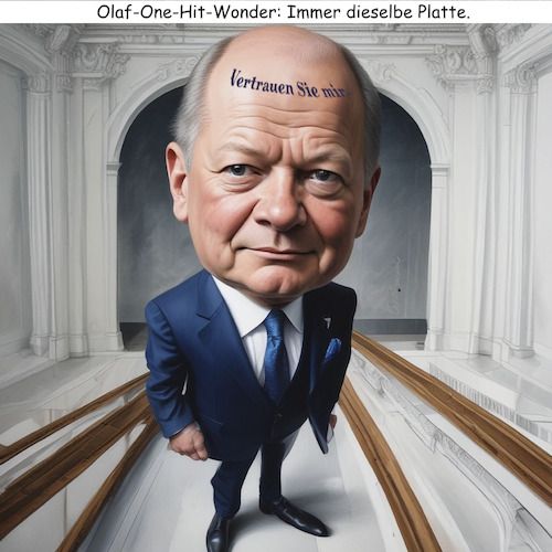 Cartoon: Olaf Scholz - und seine Platte (medium) by ArtyFicial tagged olaf,scholz,vertrauen,sie,mir,platte