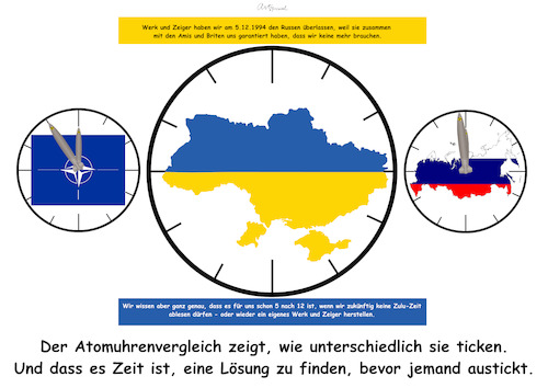 Cartoon: Politik-Atomuhrenvergleich (medium) by ArtyFicial tagged russland,ukraine,krieg,budapester,memorandum,atomwaffendrohungen