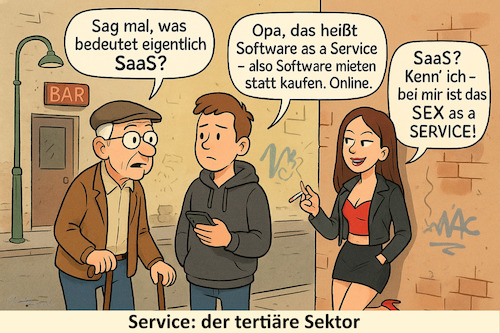 Cartoon: Tertiärer Sektor (medium) by ArtyFicial tagged software,service,dienstleistung,dienstleistungsgesellschaft,dritter,sektor,tertiärer,volkswirtschaft,wachstumsmotor,wissen,können