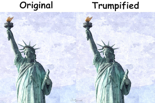 Cartoon: Trumpification of US Nation (medium) by ArtyFicial tagged usa,trump,freiheitsstatue,trumpifizierung