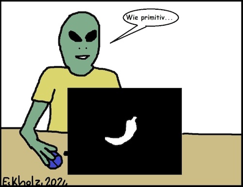 Cartoon: Wie primitiv... (medium) by Schwabbel tagged alien,laptop,technologie,elektronik,primitiv