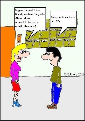 Cartoon: Laute Musik (medium) by Walross tagged musik,ruhestörung,frau,mann,nachbarschaft,lärm,krach,cd