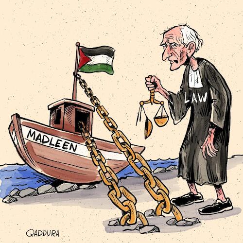 Cartoon: We have a weak law in this world (medium) by Ahmad Qaddura tagged madleen