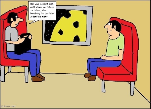 Cartoon: Verfahren... (medium) by Spacko tagged bahn,reisen,mond,verfahren,männer,unterwegs