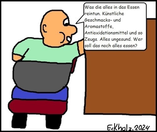 Cartoon: Ungesundes Essen... (medium) by Honk1978 tagged essen,ernährung,ernährungschemie,zusatzstoffe,mensch,gesellschaft,konsum,übergewicht,fettleibigkeit,gesundheit,adipositas,einkaufen
