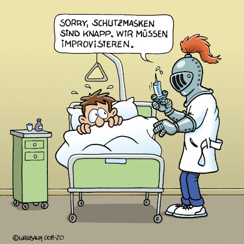 Cartoon: Corona macht erfinderisch (medium) by Rovey tagged krankenhaus,corona,virus,coronavirus,covid,19,infektion,epidemie,pandemie,krankheit,krankheitserreger,krise,schutzmaske,mundschutz,gesundheitswesen,schutzmaßnahme,ausrüstung,notstand,arzt,mediziner,pfleger,pflegepersonal,krankenpfleger,patient,krankenbett,spritze,injektion,angst,ritter,ritterhelm,schutzhelm,handschuhe,metall,krankenhaus,corona,virus,coronavirus,covid,19,infektion,epidemie,pandemie,krankheit,krankheitserreger,krise,schutzmaske,mundschutz,gesundheitswesen,schutzmaßnahme,ausrüstung,notstand,arzt,mediziner,pfleger,pflegepersonal,krankenpfleger,patient,krankenbett,spritze,injektion,angst,ritter,ritterhelm,schutzhelm,handschuhe,metall