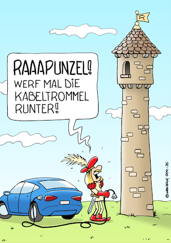 Cartoon: Rapunzel (medium) by Rovey tagged märchen,märchenwelt,rapunzel,prinz,märchenprinz,märchenprinzessin,grimmsmärchen,turm,eauto,elektroauto,elektromobilität,emobility,akku,ladekabel,akkuiadung,kabeltrommel,cartoon,zeichnung,illustration,handmade,humanmade,handdrawn,handgezeichnet,noai,humanart,märchen,märchenwelt,rapunzel,prinz,märchenprinz,märchenprinzessin,grimmsmärchen,turm,eauto,elektroauto,elektromobilität,emobility,akku,ladekabel,akkuiadung,kabeltrommel,cartoon,zeichnung,illustration,handmade,humanmade,handdrawn,handgezeichnet,noai,humanart